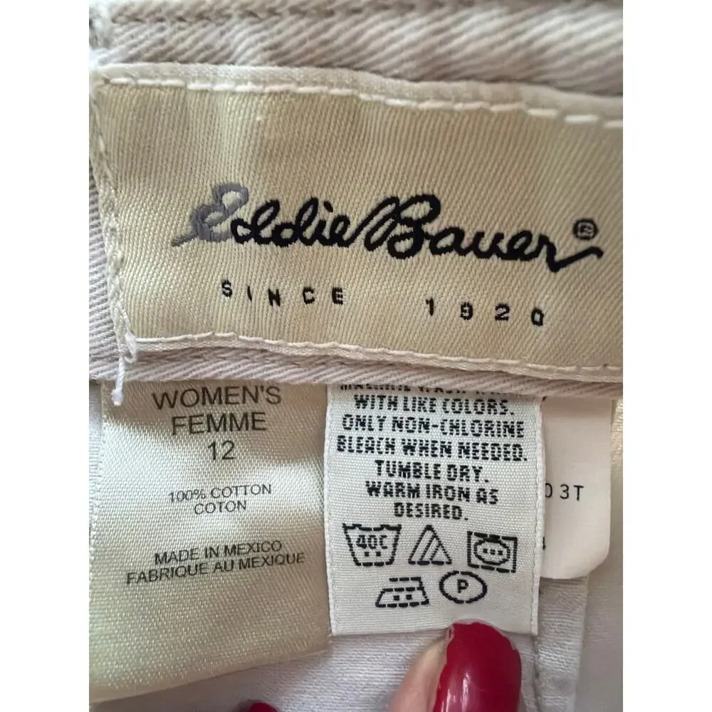 Vintage Eddie Bauer Button Front Canvas Maxi Skirt Women Size 12 Khaki Tan